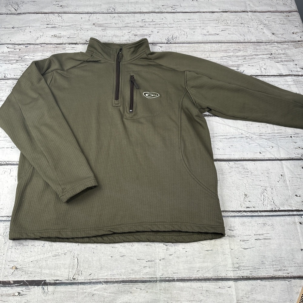 Drake Waterfowl Systems Green 1/4 Zip Fleece Lined Pullover Sz M Hunting